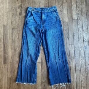 Express Womens Jeans Size 6R High Rise Wide Leg‎ Frayed Hem Denim Blue